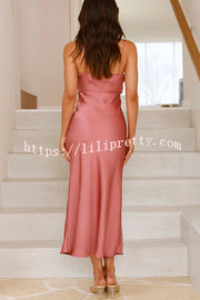 Satin Solid Color Elegant Sling Waist Open Back Maxi Dress