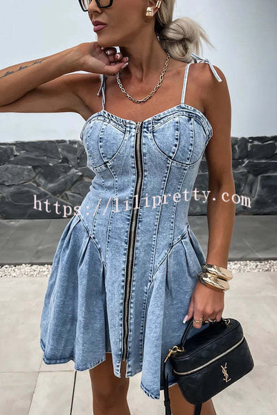 Fashionable Patchwork Suspender Zipper Slim Denim Mini Dress