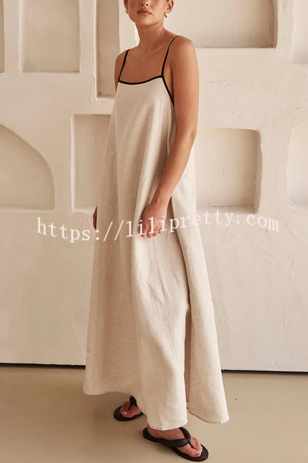 Dasha Linen Blend Square Neck Pocketed A-line Loose Maxi Dress