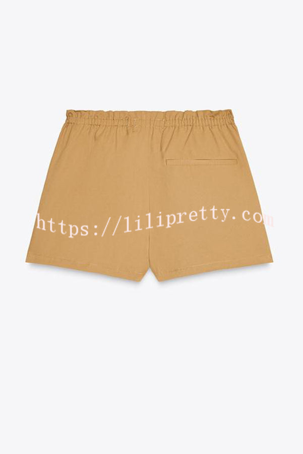 Chic Comfort Mid Rise Elastic Waist Contrast Buttons Pocket Mini Skort