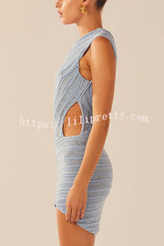 Solid Color Sexy One Shoulder Hollow Stitching Slim Fit Knitted Mini Dress