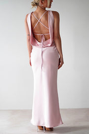 Solid Color Sexy Backless Lace-up Elegant Slim Maxi Dress