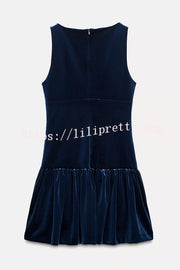 Solid Velvet Bow Embellished Sleeveless Mini Dress