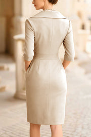 Solid Color Elegant Lapel Fitted Waist Slim Professional Mini Dress