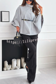 Elegant Moment Woolen Button Turtleneck Belted Oversized Cape