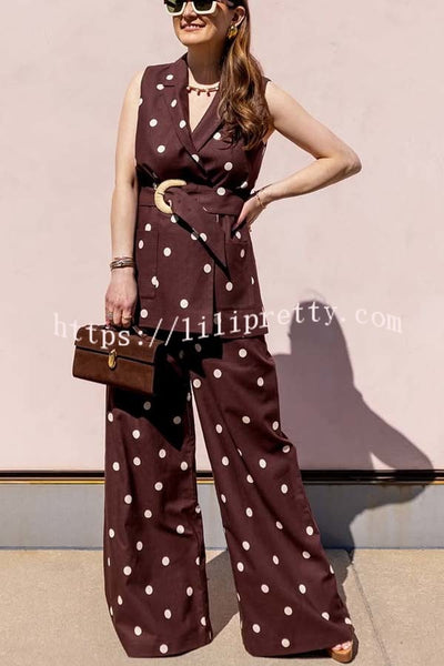 Versatile Chic Linen Blend Polka Dots High Rise Wide Leg Pants