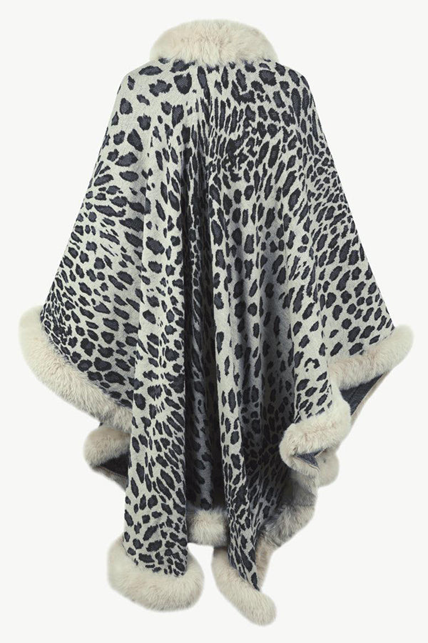 Leopard Print Fashionable Raw Edge Shawl Cape Cardigan