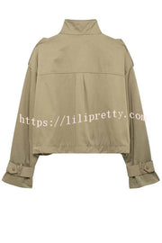 Classic Charm Strap Details Pocketed Cargo Style Zipper Loose Jacket