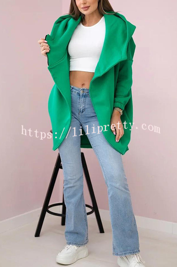Solid Color Loose Hooded Zip-up Casual Sports Jacket