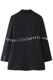 Solid Color Lapel Long Sleeve Casual Pocket Long Blazer