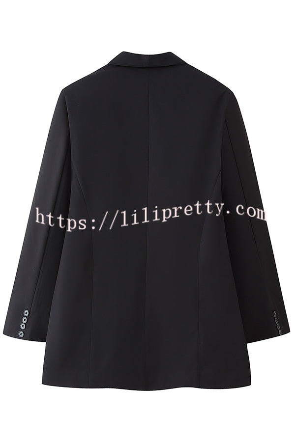 Solid Color Lapel Long Sleeve Casual Pocket Long Blazer