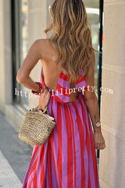 Roxane Linen Blend Striped Halter Neck A-line Maxi Dress