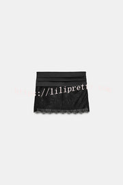 Anna Satin Bow Appliqué Mid Rise Lace Hem Mini Skirt