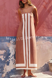 Striped Print Resort Style Casual Sling Maxi Dress