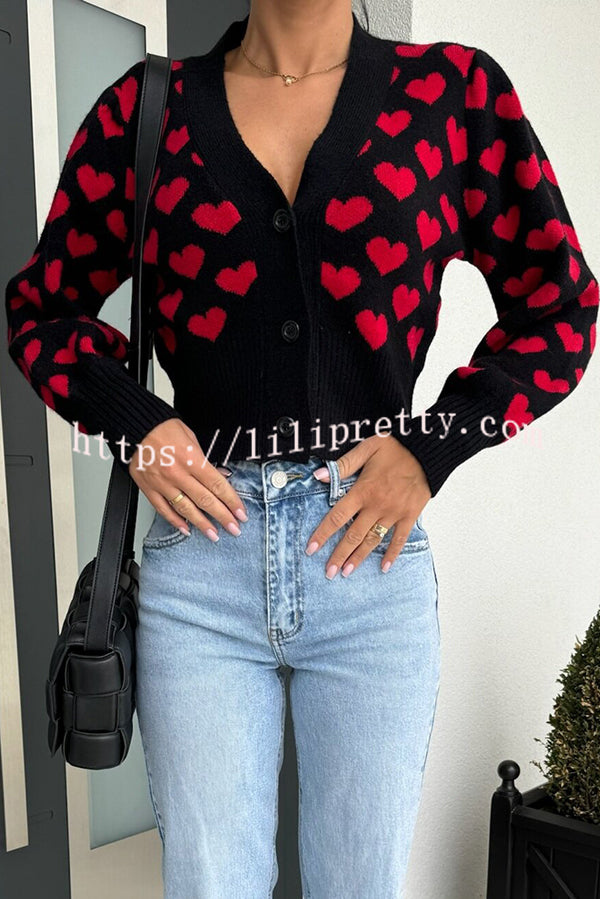 Cute Heart V-neck Long Sleeve Casual Knitted Cardigan