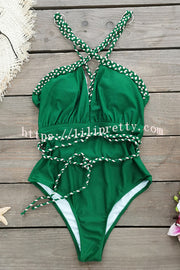 Sexy V-neck Cross-tie Elastic One-piece Swimsuit