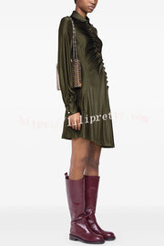 Marvis Button-embellished Long Sleeve Asymmetrical Drape Shirt Midi Dress