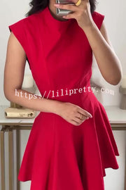 Solid Color Round Neck Sleeveless Waist Mini Dress