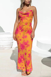 Lilipretty® Sexy Slim-fitting Lace-up Printed Suspender Maxi Dress
