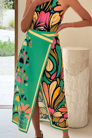 Plant Print Sexy Slit Casual Holiday Midi Skirt