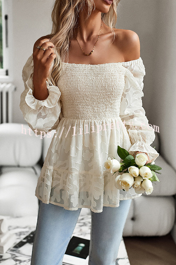 Lilipretty Floral Design Square Neck Pleated Long Sleeve Top