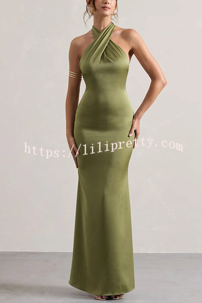 Solid Color Halter Neck Tie Sexy Backless Slim Maxi Dress