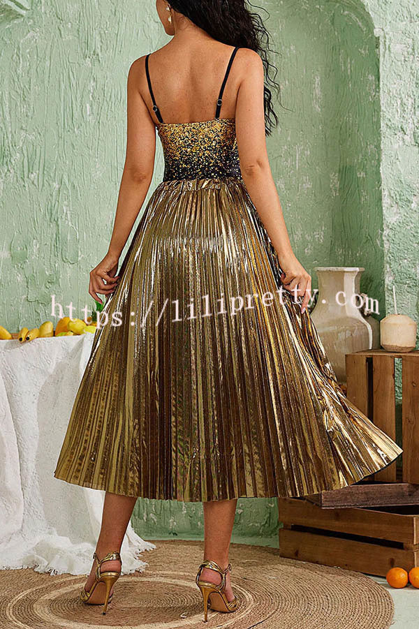 Fashion Metallic Fabric Elastic Waist Beach Midi Skirt