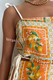 Orange Summer Printed Linen Blend Cutout Tie-up Design Maxi Dress
