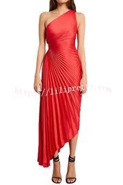 Lilipretty Glam Vibes Satin One Shoulder Side Cutout Pleated Maxi Dress