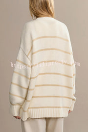Striped Loose V-neck Long-sleeved Casual Knit Cardigan