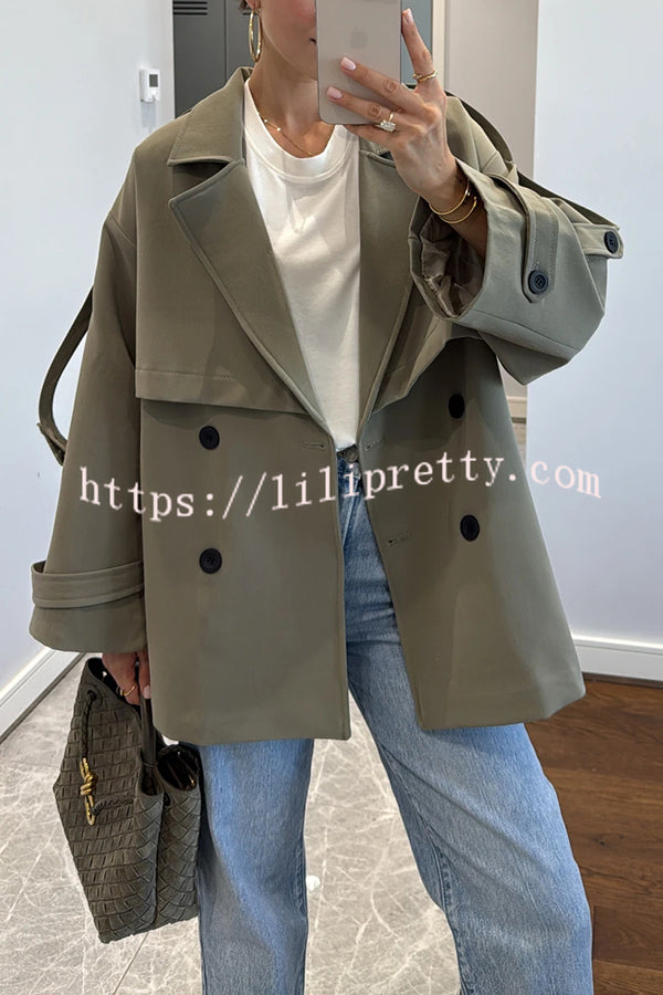 Modern Urban Dropped Shoulder Strap Button Detail Belted Lapel Loose Trench Coat