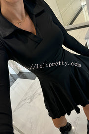 Solid Color Lapel Long Sleeve Slim Fit Waist Mini Dress