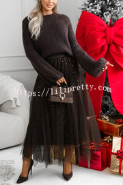 Party Daydream Sequin Tulle High Rise Elastic Waist Maxi Skirt