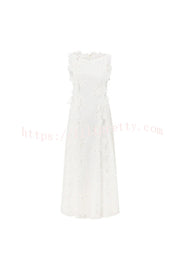 Mairi Embroidery Hollow Fabric Delicate Flower Trim Side Lace-up Maxi Dress