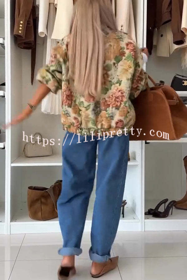 Floral Print Loose Long-sleeved Zip-up Jacket