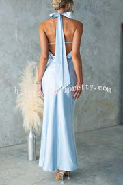 Satin Fashion Halter Backless Slim Elegant Maxi Dress