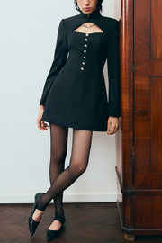 Elegant Long-sleeved Hollowed-out Button-down Slim-fit Mini Dress