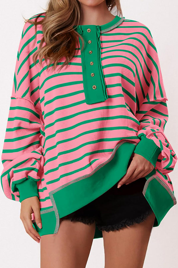 Fashion Striped Print Loose Casual Long-sleeved Top