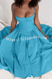Lilipretty Solid Color Buttonless Bandeau Side Pocket Midi Dress