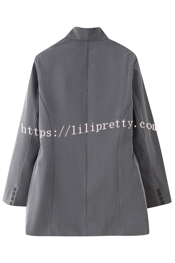 Solid Color Lapel Long Sleeve Casual Pocket Long Blazer