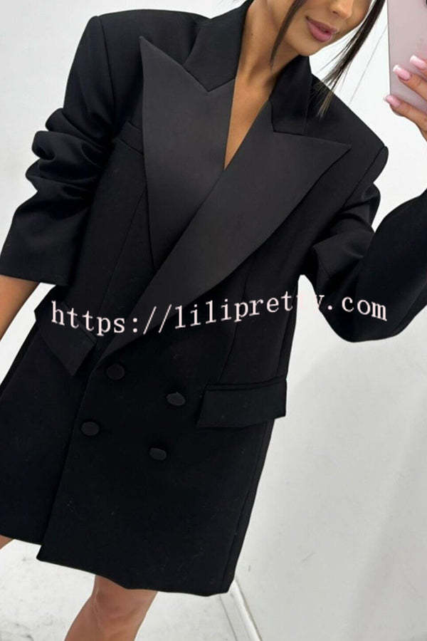 Chic Style Satin Lapel Button Up Long Sleeve Oversized Blazer