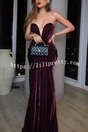 Paige Velvet Off Shoulder Side Pleated Hip Drape Maxi Dress
