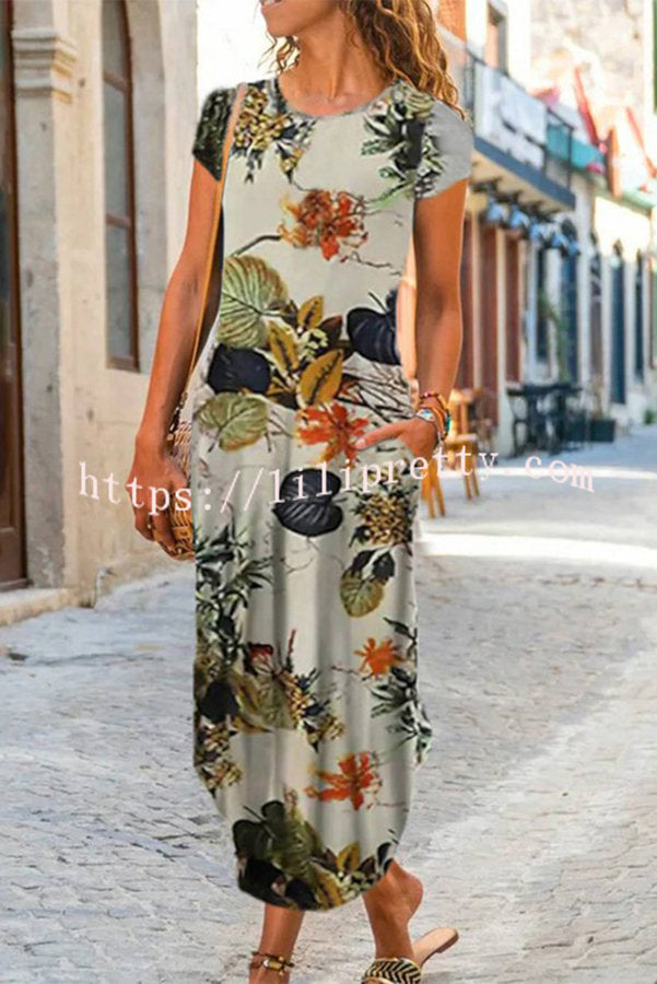 Lilipretty Ada Ethnic Floral Pocketed Daily /vacation Stretch Midi Dress