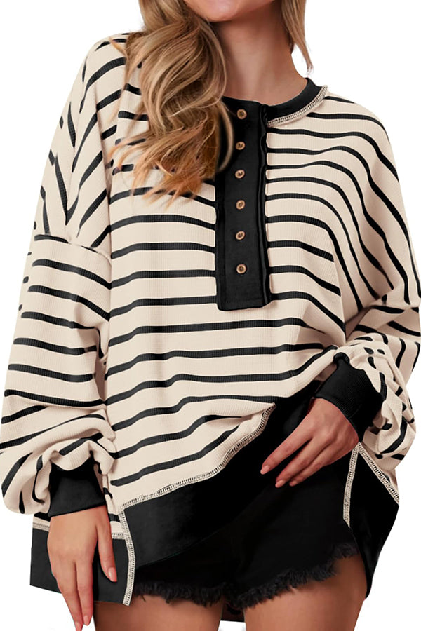 Fashion Striped Print Loose Casual Long-sleeved Top