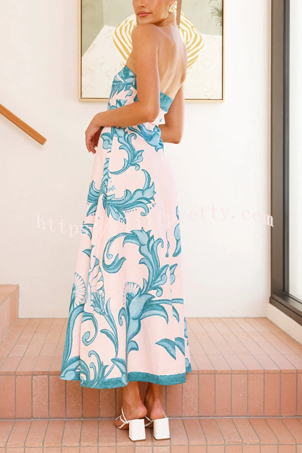 Unique Botanical Print Off-the-shoulder Fitted Maxi Dress