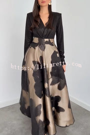 Chic Celebration Tulle Floral Pattern Jacquard High Rise Flared Maxi Skirt