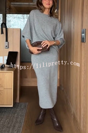 Soft and Warm Cashmere Ribbed Knit Sleeveless Midi Sweater Dress