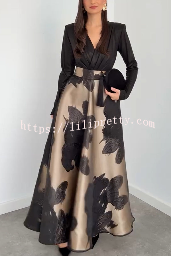 Chic Celebration Tulle Floral Pattern Jacquard High Rise Flared Maxi Skirt