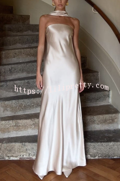 Satin Solid Color Elegant Strapless Slim Maxi Dress