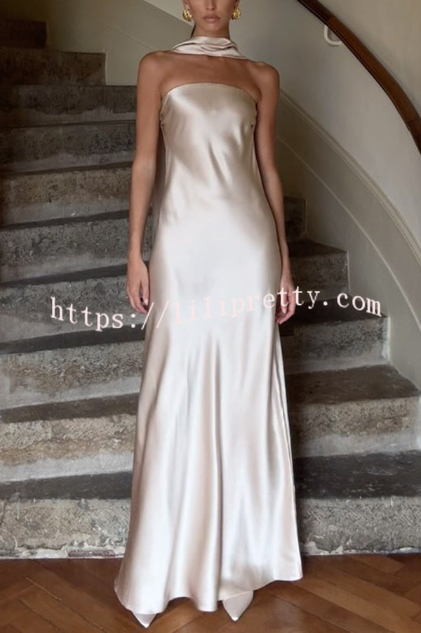 Satin Solid Color Elegant Strapless Slim Maxi Dress